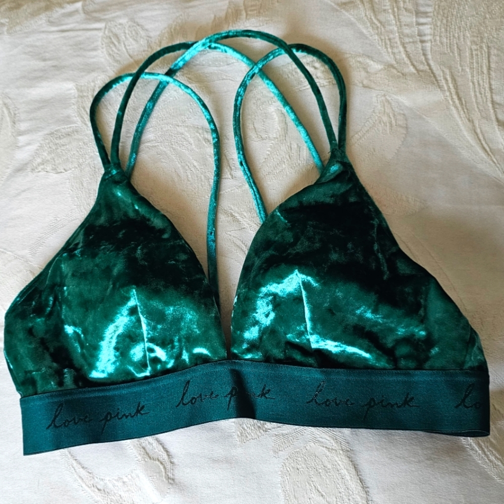 Pink by Victoria's Secret Green Velvet Velour Bra Medium